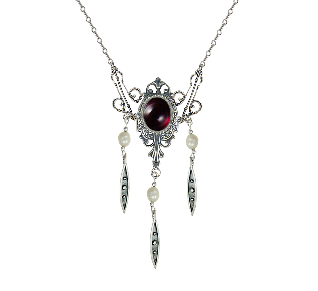 Sterling Silver Victorian Necklace With Garnet